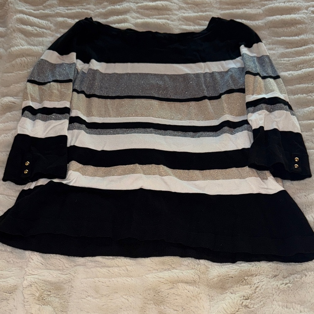 WHBM Stunning Black and White Striped Blouse - Picture 6 of 9